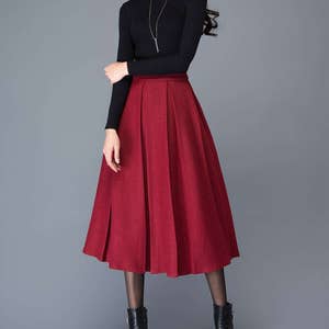 Wool skirt, Midi wool skirt, A-Line Pleated wool skirt, women skirts, Warm winter skirt, long skirt, autumn winter skirt, Ylistyle C1032 Red