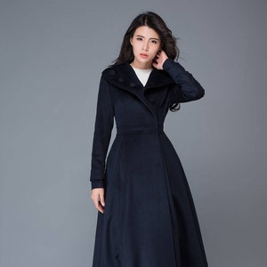 Midi wool coat, wool coat, womens winter coats, dress coat, navy blue coat, flare coat, warm coat, swing coat, made to order C1021 image 6