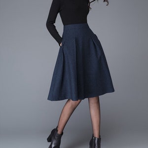 Gray wool skirt, Autumn winter Midi wool skirt, winter skirt women, Gray Wool Skirt with pockets, A Line wool skirt, wool clothing C1003 C2-Blue