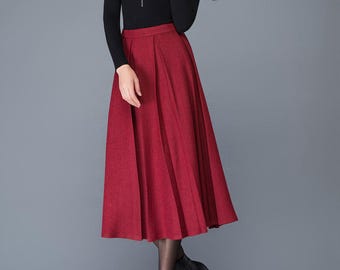 Red Wool skirt, Midi wool skirt, A-Line Pleated wool skirt, women skirts, Warm winter skirt, Long skirt, autumn winter skirt, Ylistyle C1032