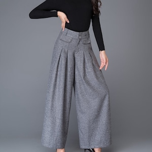 Wide Leg pants, wool pants, palazzo pants in Gray, Maxi wool pants, women's pants, Autumn winter pants, Pleated Pants, Wool clothing C1001 image 6