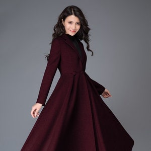 Cappotto lungo di lana, cappotto di lana da principessa, cappotto di lana a campana, cappotto svasato, cappotto invernale di lana da donna, cappotto di lana retrò, Ylistyle C2598