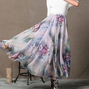 Floral chiffon skirt, maxi skirt, summer skirt, elastic waist skirt, swing skirt, plus size skirt, printed skirt, womens skirt C567