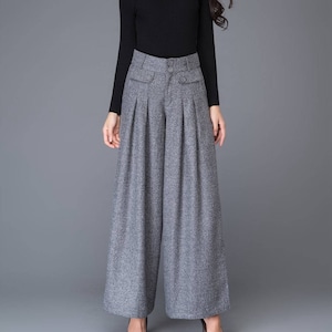 Wide Leg pants, wool pants, palazzo pants in Gray, Maxi wool pants, women's pants, Autumn winter pants, Pleated Pants, Wool clothing C1001 image 2