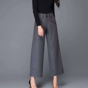 Wide Leg Pants, Wool Pants, Womens Pants, Grey Pants, Dark Wide Leg Pants, Wool Pants, Womens Pants, Grey Pants, Dark