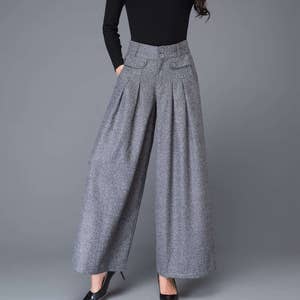 Wide Leg pants wool pants palazzo pants in Gray Maxi wool | Etsy