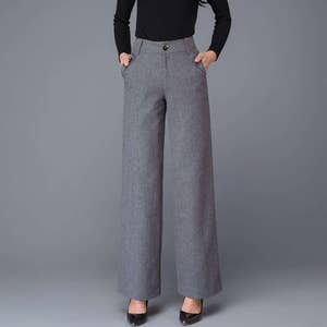 Gray Wool Pants High Waisted Pants Maxi Pants Wool Pants - Etsy