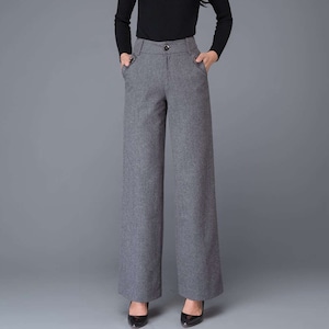 Gray Wool Pants, High Waisted Pants, Maxi Pants, Wool Pants, Wide Leg ...