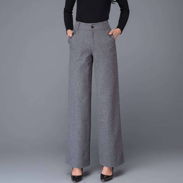 Gray wool pants, High waisted pants, maxi pants, wool pants, wide leg pants, womens pants, formal pants, work pants, office pants C1000
