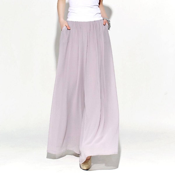 Pantalon jupe, Pantalon taille haute, Pantalon Maxi à jambes larges femme, Pantalon Palazzo en mousseline de soie, Culottes longues Tenue de mariage de mère de la mariée C114