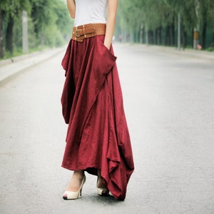 Linen skirt, Long Linen skirt, Asymmetrical Linen skirt, Linen maxi Skirt, Feminine Unique Design Draped Fabric Casual Linen Skirt C154
