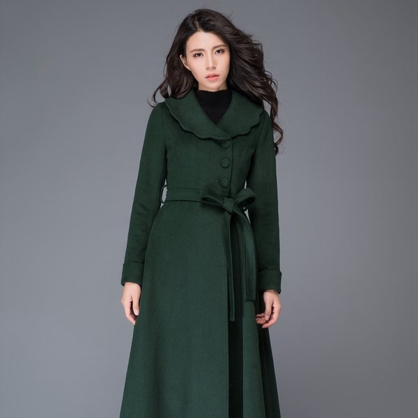 Wool coat, Long wool coat women, Green wool coat, winter coat princess, maxi wool coat, A-Line wool coat, handmade coat, warm coat C997