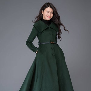 Green Princess wool coat, Wool coat women, long jacket for winter, winter wool coat, Belted Wool maxi coat, Handmade coat C998 image 2