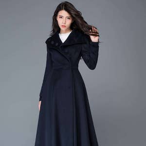 Midi wool coat, wool coat, womens winter coats, dress coat, navy blue coat, flare coat, warm coat, swing coat, made to order C1021 image 7