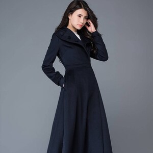 Midi wool coat, wool coat, womens winter coats, dress coat, navy blue coat, flare coat, warm coat, swing coat, made to order C1021 image 2
