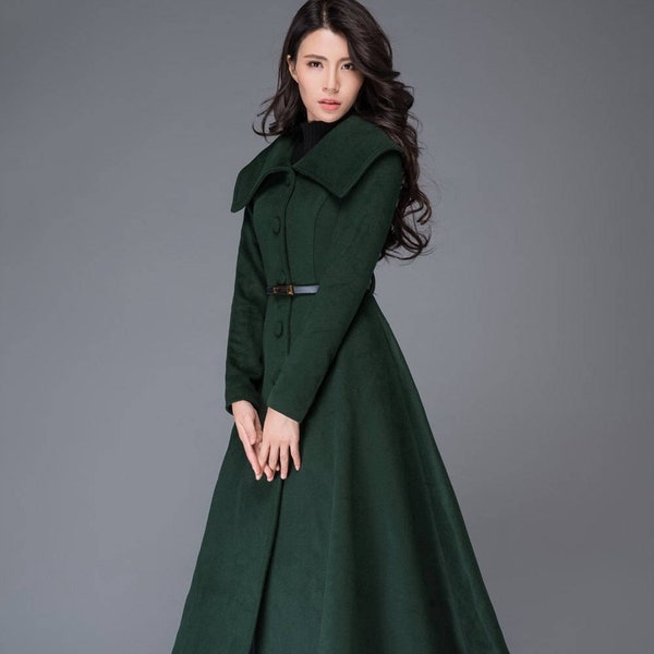 Green Princess wool coat, Wool coat women, long jacket for winter, winter wool coat, Belted Wool maxi coat, Handmade coat C998