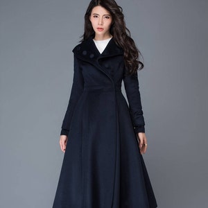 Midi wool coat, wool coat, womens winter coats, dress coat, navy blue coat, flare coat, warm coat, swing coat, made to order C1021