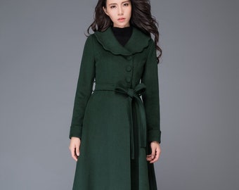 Wool coat, Long wool coat women, Green wool coat, winter coat princess, maxi wool coat, A-Line wool coat, handmade coat, warm coat C997