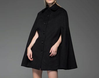 Wool cape coat, Black wool cape, Winter cape coat, black wool poncho, wool cape for women, wool poncho cape, Custom coat, Ylistyle C744