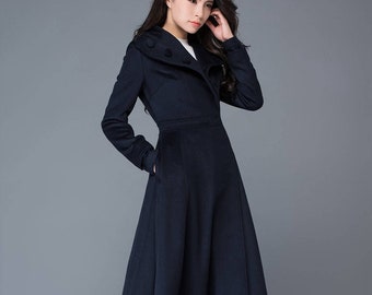 ジャケット・アウター YILON Cinched waist midi coat NAVY ジャケット・アウター YILON Cinched waist midi coat NAVY