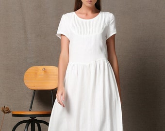 Linen dress for women, ,Casual dress,Linen Maxi dress with pockets, Summer dress, Organic Linen dress, Simple linen dress, White dress C536