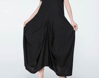 Black Linen dress, Linen dress, long linen dress, linen maxi dress, summer dress, women dress, casual dresses, oversized dress C1060