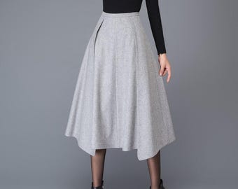 スカート ASYMMETRICAL WOOL SKIRT Asymmetrical Wool Skirt, Wool Midi Skirt, Midi Gray Wool