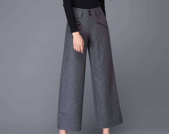 Wide leg pants, Wool pants, womens pants, grey pants, dark gray pants, winter pants, loose pants, grey trousers, palazzo pants C1002