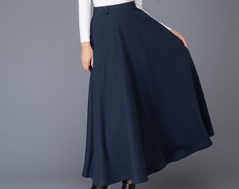Wool skirt, Vintage skirt, maxi skirt, wool skirts, navy skirt, Circular Skirt, winter skirt, womens skirts, skirt, long wool skirt C1006.
