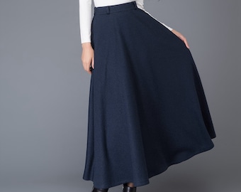 Wool skirt, Vintage skirt, maxi skirt, wool skirts, navy skirt, Circular Skirt, winter skirt, womens skirts, skirt, long wool skirt C1006.