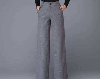 Gray wool pants, High waisted pants, maxi pants, wool pants, wide leg pants, womens pants, formal pants, work pants, office pants C1000