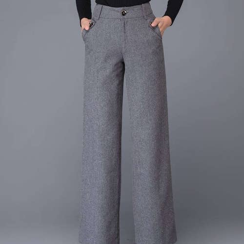 Gray Wool Pants High Waisted Pants Maxi 