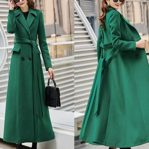 Emerald Green Wool Coat Maxi Long Double Ted Emerald Green Wool Coat Maxi Long, Womens Western Winter Coats Taiwan