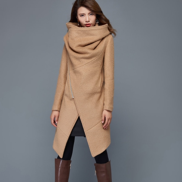 Wool coat, Brown coat womens, midi wrap coat, winter coat women, Womens coat, Asymmetrical coat, spring coat womens, warm winter coat C959