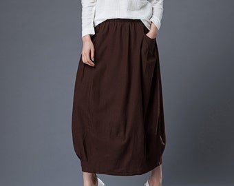 Linen skirt, Long Linen Skirt, Casual Linen Skirt, Brown linen skirt, Skirt with pockets, Plus size Linen skirt, handmade skirt C861