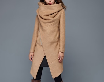 Wool coat, Brown coat womens, midi wrap coat, winter coat women, Womens coat, Asymmetrical coat, spring coat womens, warm winter coat C959