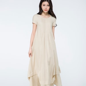 Plus size Linen dress, Linen maxi dress with asymmetrical hem, Long linen dress, beige linen dress,  summer linen dress, womens dress C1071