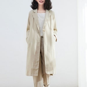 Linen Coat, Long Linen Coat, Linen Long Cardigan Jacket, Women Long Coat, Beige Oversized Cardigan, Custom linen coat, Women Coat C2682 image 1