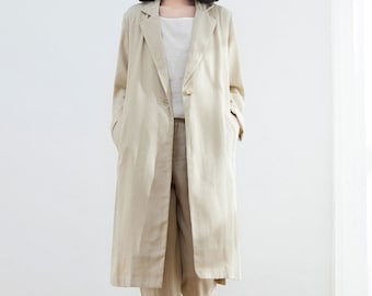 Leinenmantel, Langer Leinenmantel, Leinen Lange Strickjacke, Frauen Langer Mantel, Beige Übergroße Strickjacke, Benutzerdefinierte Leinenmantel, Frauen Mantel C2682