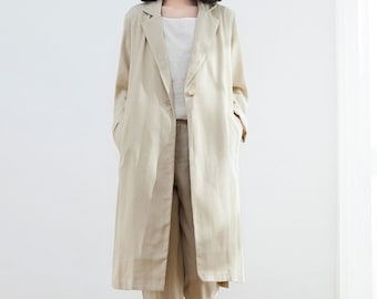 Leinenmantel, langer Leinenmantel, Leinen lange Strickjacke, Frauen langer Mantel, Beige übergroße Strickjacke, kundenspezifischer Leinenmantel, Frauenmantel C2682