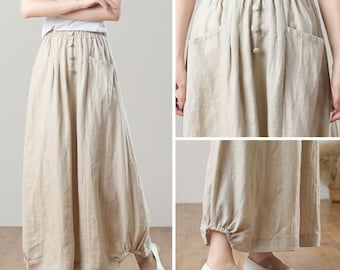 Linen Skirt, Maxi linen Skirt, High Waist Skirt, Skirt with pocket, Long Linen Skirt, Casual Skirt, Pleated Linen Skirt, Ylistyle C3211