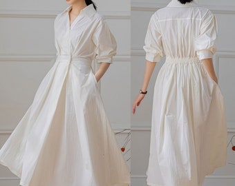 Linen Dress, Linen Shirt Dress, White Long Dress, Women's Linen Dress, Summer Linen Dress, Long Shirt Dress, Maxi Dress, Custom Dress C3223