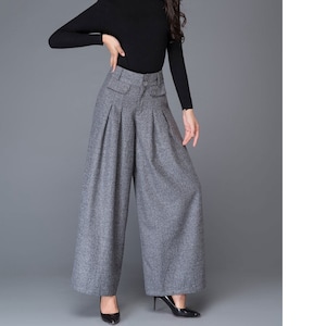 Wide Leg pants, wool pants, palazzo pants in Gray, Maxi wool pants, women's pants, Autumn winter pants, Pleated Pants, Wool clothing C1001 image 1