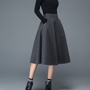 Wool skirt, Wool midi skirt, flare skirt, Swing A line skirt, women skirts winter, Elastic waist skirt, Gray wool skirt, Ylityle C1193 image 2