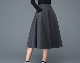 Wool skirt, Wool midi skirt, flare skirt, Swing A line skirt, women skirts winter, Elastic waist skirt, Gray wool skirt, Ylityle C1193