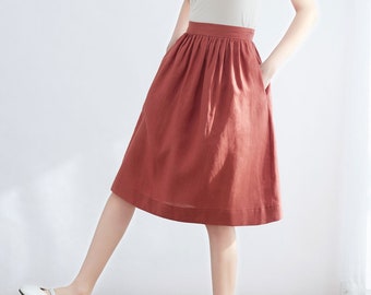 Linen midi Skirt, Linen skirt, Midi Linen skirt, Summer Skirt with Pockets, A - washed linen skirt, Minimalist Skirt, Ylistyle C2700