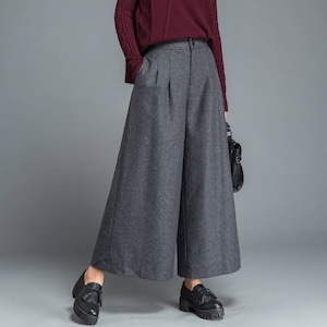 Wide Leg wool palazzo pants, High waist skirts pants, winter women pants, gray wool pants, Long pants, women's trousers Ylistyle C1207 image 1