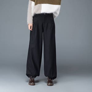 Black pants, womens pants, wool pants, black long pants, wide leg pants, casual pants, winter pants, maxi pants with pockets C1179 C1-black-C1179