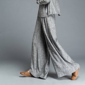 Women's Linen Palazzo pants, Long linen pants, Wide Leg pants, Linen pants, Gray pants, handmade pants, summer spring pants C1202 image 1