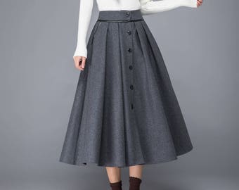 Gray wool skirt winter pleated wool skirt-Long womens skirts | Etsy